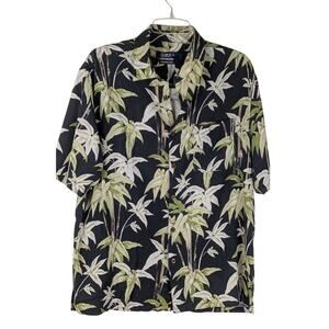 Boca Classics Men’s Shirt Lge Washable Silk Black Bamboo Tropical Oversized EUC